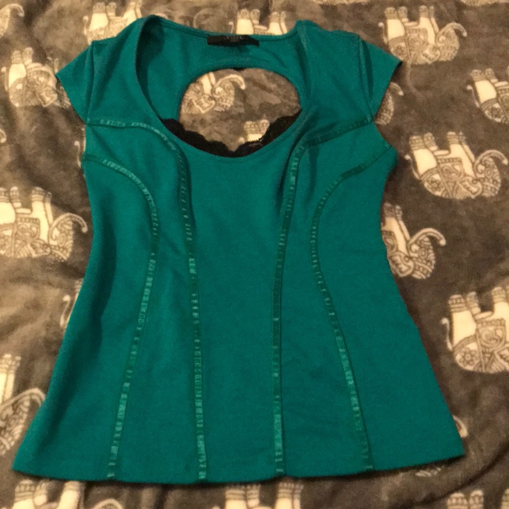 Guess emerald top with lace detail
